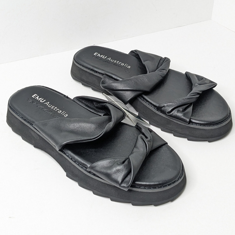 EMU Australia Bamboo Slide Sandals, Black Leather, Women's 10